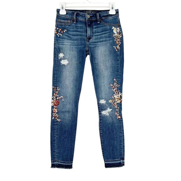 Abercrombie Fitch Harper Low Rise Ankle Jeans Womens Size 25 Skinny Embroidered - Picture 1 of 10